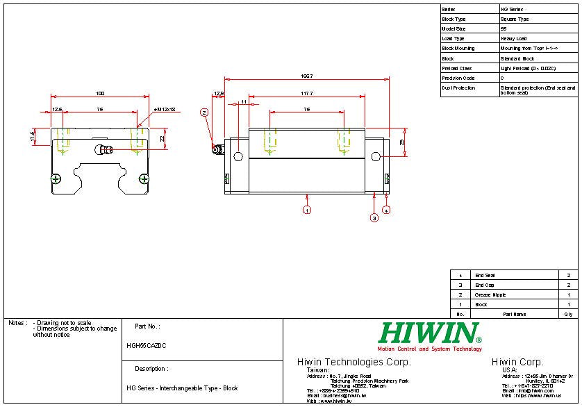 HIWIN HGH-55-CA-Z0-C Linear Guideway