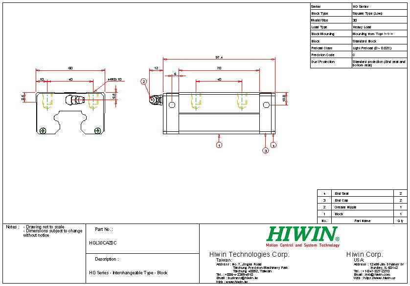 HIWIN HGL-30-CA-Z0-C Linear Guideway