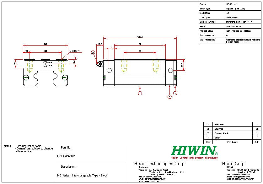 HIWIN HGL-45-CA-Z0-C Linear Guideway