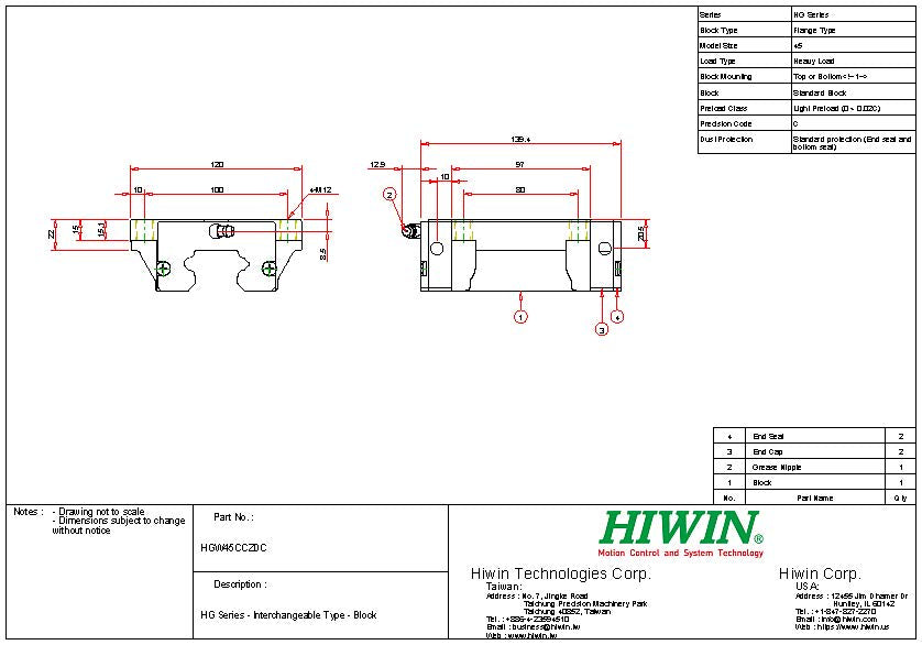 HIWIN HGW 45 CC Z0 C Linear Guideway INDDIS